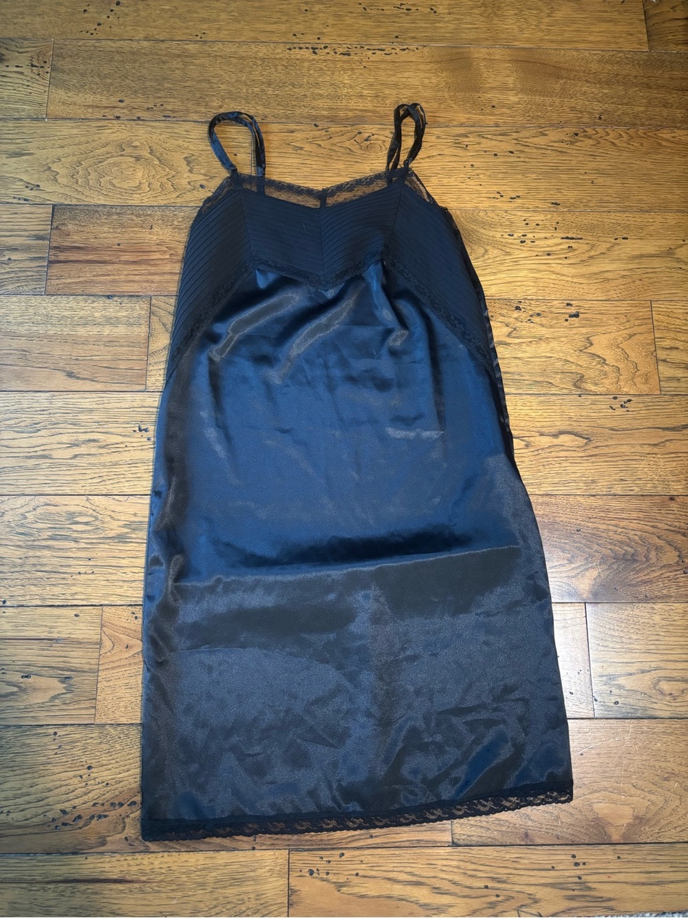 Vintage Sisley Women’s Silky Black Lace-Trim Slip Dress Sz S - Made in Romania